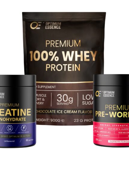 OptimumEssence® Ultimate Gym Stack – Chocolate | Whey, Kreatin & Pre-Workout